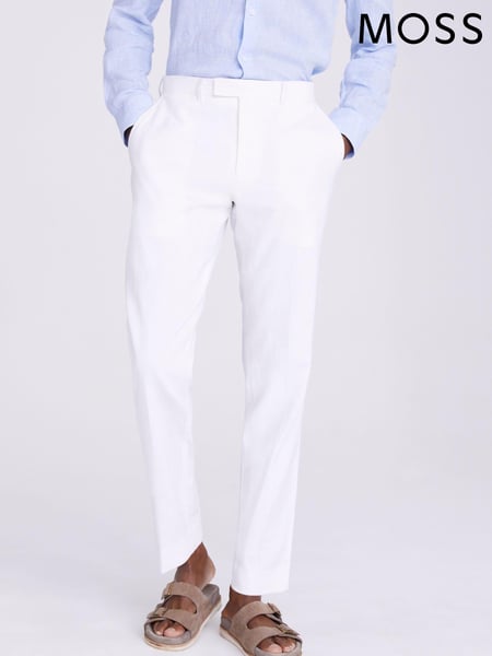 MOSS White Tailored Matte Linen Trousers (N02321) | € 156