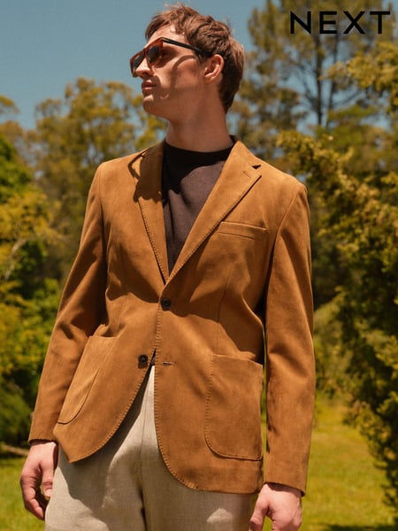 Tan Brown Slim Fit Faux Suede Blazer (N02433) | € 142