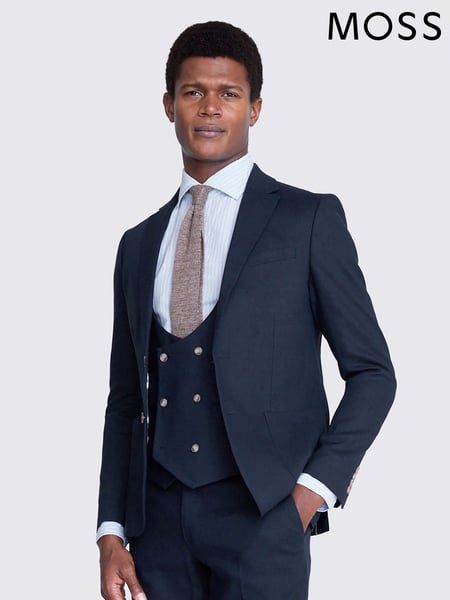 MOSS Blue Slim Fit Matte Linen Jacket (N02522) | € 279