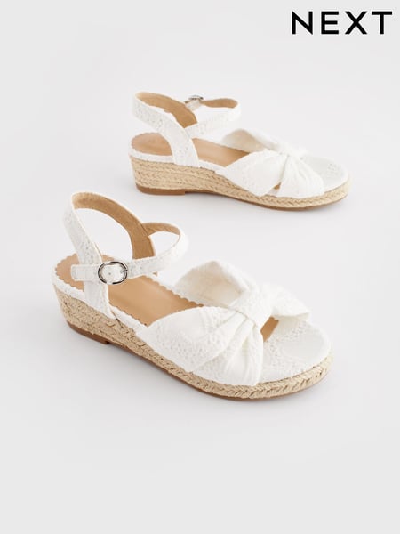 White Broderie Bow Wedge Sandals (N02747) | € 9 - € 12