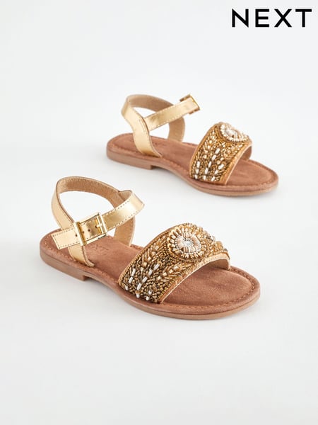 Gold Beaded Leather Occasion Sandals (N04350) | € 15 - € 20