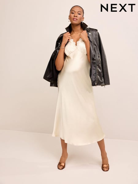 Champagne Gold Maternity Satin Slip Dress (N04549) | € 18