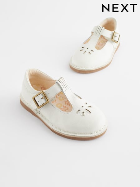 White Leather T-Bar Shoes (N04769) | € 13 - € 16