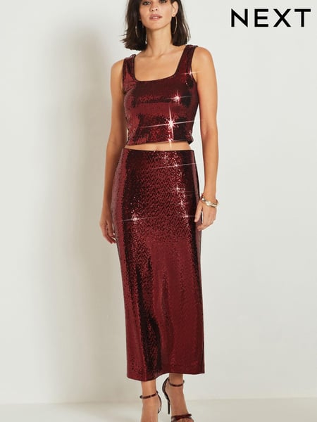 Red Midi Sequin Skirt (N04969) | € 11