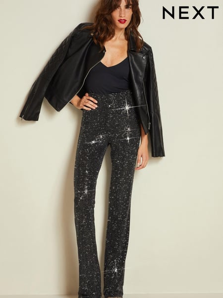 Black Flared Sequin Trousers (N04970) | € 10