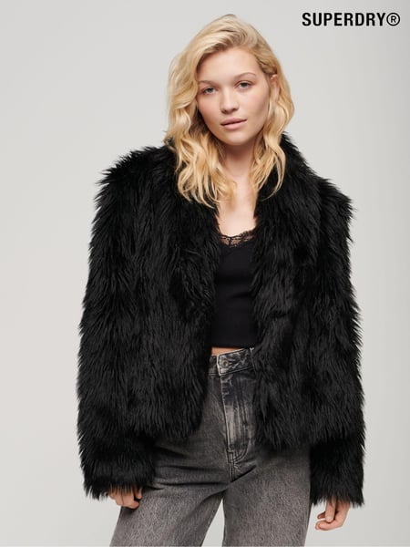 Superdry Long Black Fur Short Faux Fur Coat (N07822) | € 75
