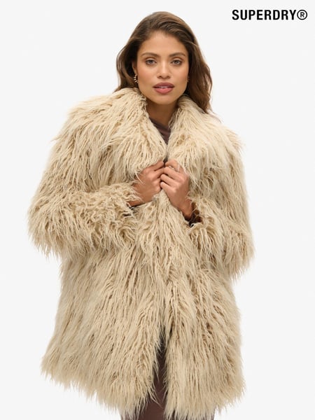 Superdry Brown Mid Length Faux Fur Coat (N07823) | € 189