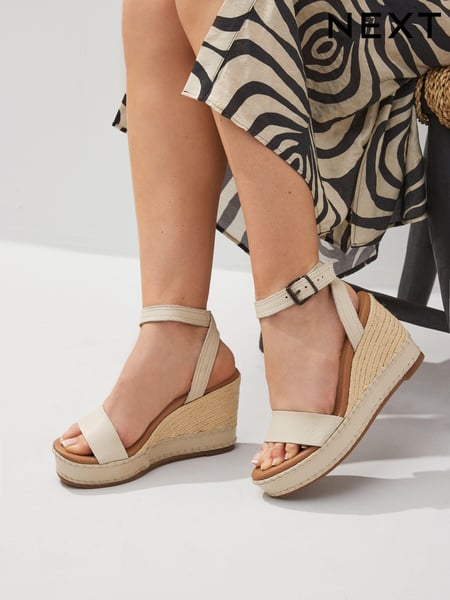 Bone Forever Comfort Leather Whipstitch Detail Espadrille Wedges (N09342) | € 17