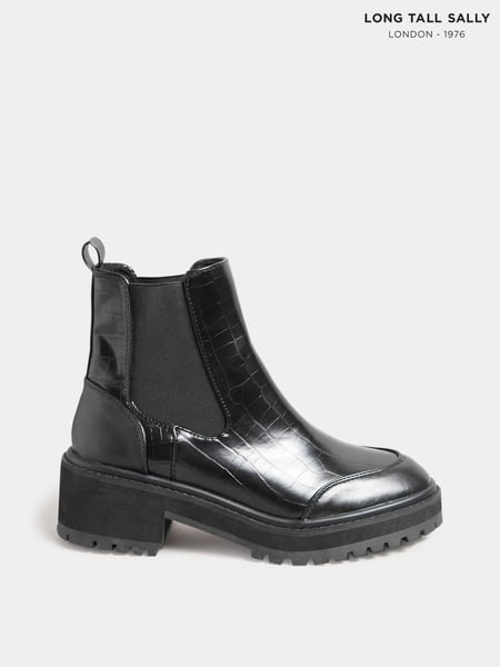 Long Tall Sally Black Chunky Chelsea Croc Effect Boots (N10016) | € 50