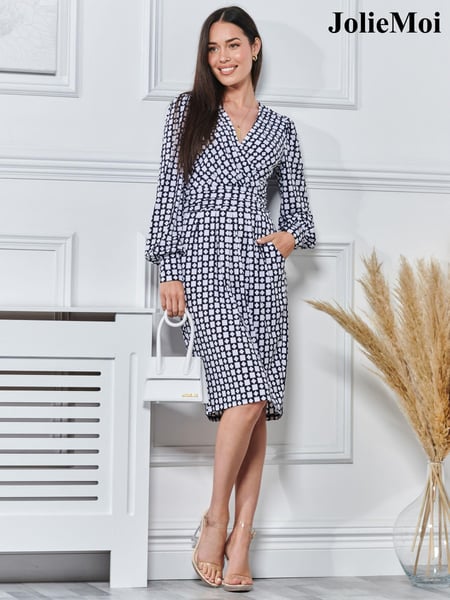 Jolie Moi Blue Print Long Sleeve Pegged Dress (N11072) | € 47