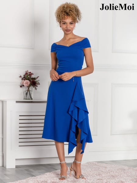 Jolie Moi Cobalt Blue Desiree Frill Fit & Flare Dress (N11078) | € 21
