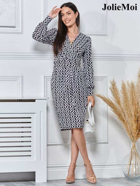 Jolie Moi Black Print Long Sleeve Pegged Dress (N11080) | € 47