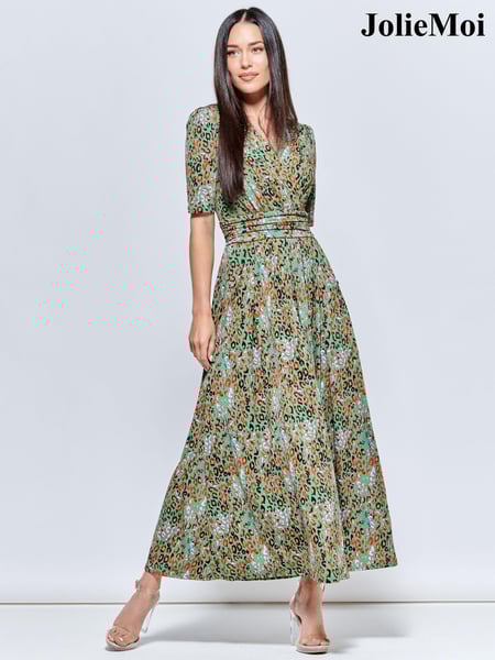 Jolie Moi Green Saniya Print Jersey Maxi Dress (N11083) | € 61