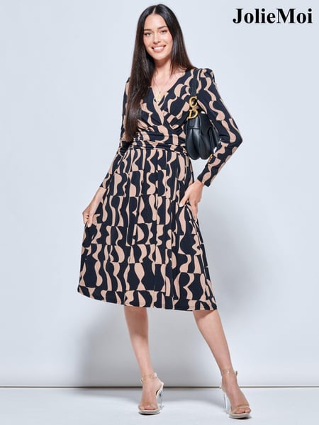 Jolie Moi Brown Long Sleeve Calla Jersey Wrap Dress (N11089) | € 52