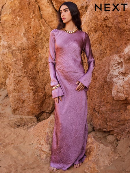 Rose Pink Maxi Long Sleeve Metallic Column Dress (N11111) | € 21