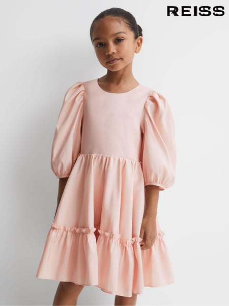 Reiss Pink Toby 4-9 yrs Puff Sleeve Ruffle Mini Dress (N11551) | € 101