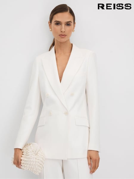 Reiss White Sienna Double Breasted Crepe Suit Blazer (N12427) | € 434