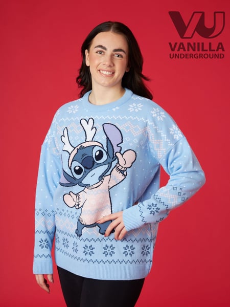 Vanilla Underground Blue Lilo & Stitch Ladies Christmas Jumper (N13491) | € 78