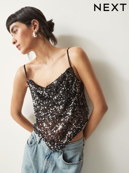 Black Sequin Scarf Cami Top (N13880) | € 8