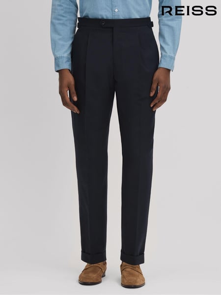 Reiss Navy Valentine Slim Fit Wool Blend Trousers with Turn-Ups (N13952) | € 231