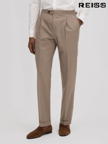 Reiss Taupe Valentine Slim Fit Wool Blend Trousers with Turn-Ups (N13953) | € 231