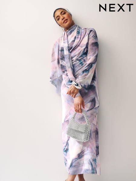 Purple Smudge Print Long Sleeve Column Maxi Dress (N14395) | € 15