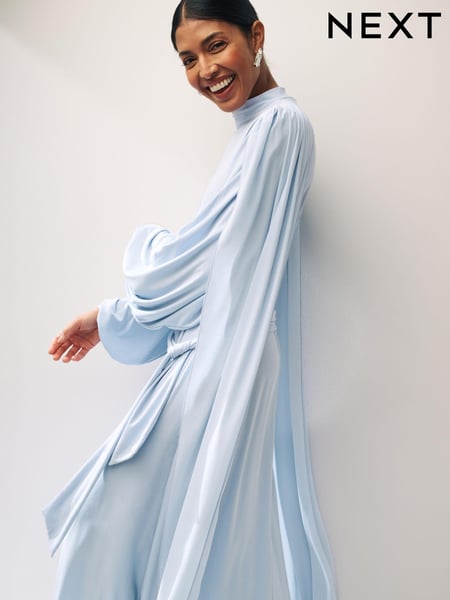 Light Blue Long Sleeve Scarf Maxi Dress (N14396) | € 26