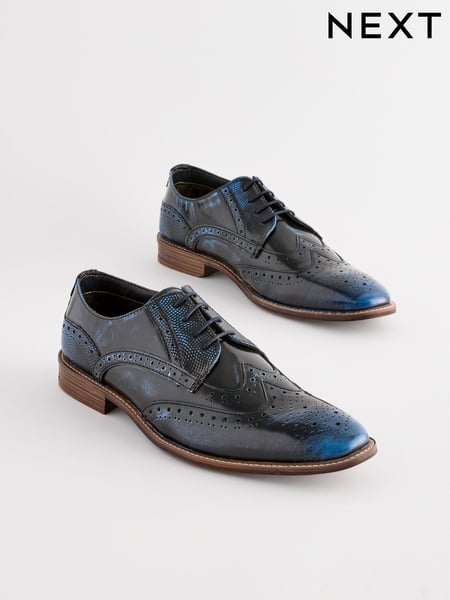 Navy Blue Gloss Shine Brogue Shoes (N15417) | € 39