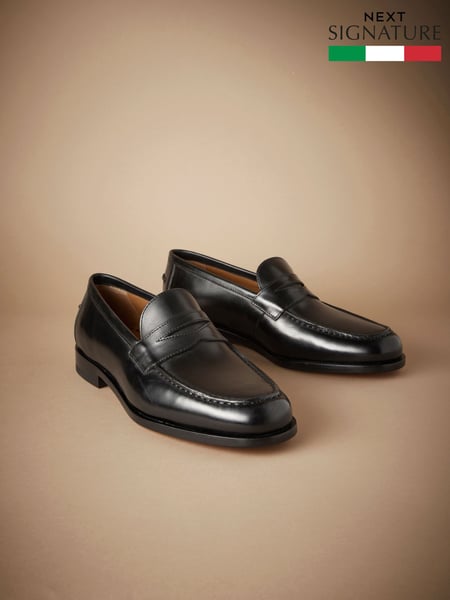 Black Signature Italian Leather Penny Loafers (N15600) | € 133