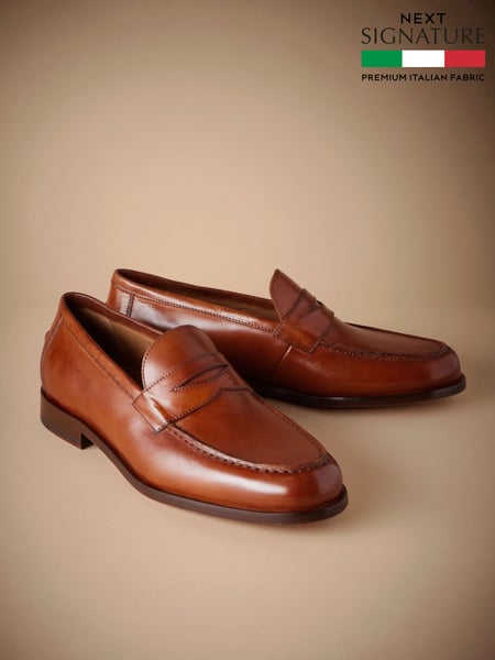 Tan Brown Signature Italian Leather Penny Loafers (N15601) | € 133