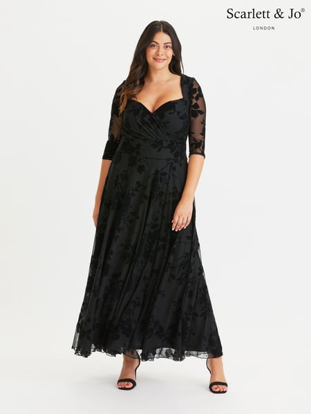 Scarlett & Jo Black Elizabeth Velvet Flocked Mesh Maxi Gown (N16185) | € 172
