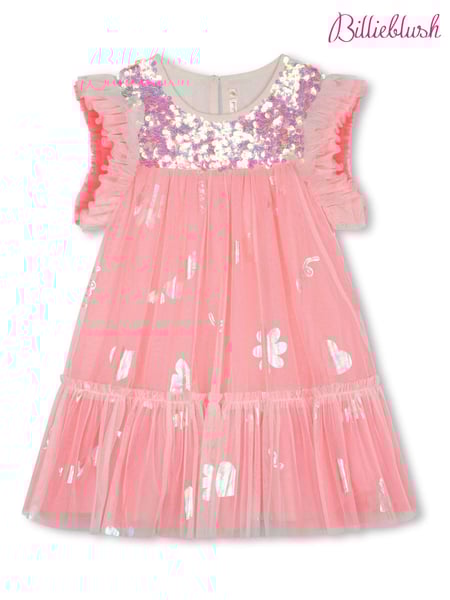 Billieblush Pink Glitter Mesh Frill Sleeve Party Dress (N16925) | € 78