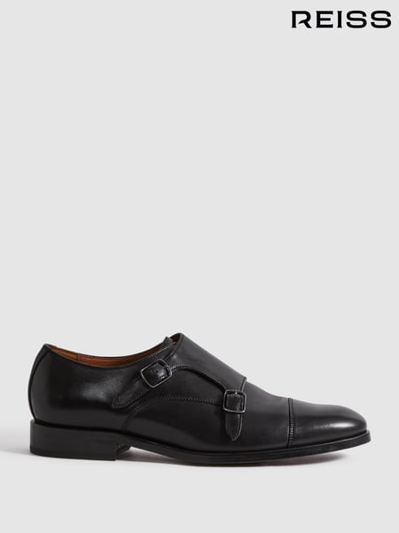Reiss Black Amalfi Leather Double Monk Strap Shoes (N17295) | € 309