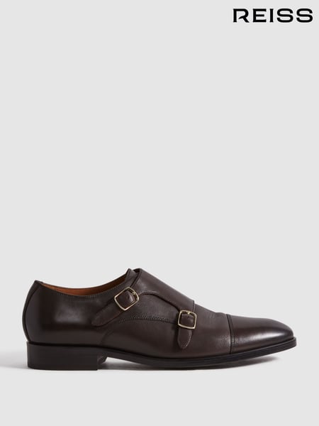 Reiss Dark Brown Amalfi Leather Double Monk Strap Shoes (N17296) | € 309
