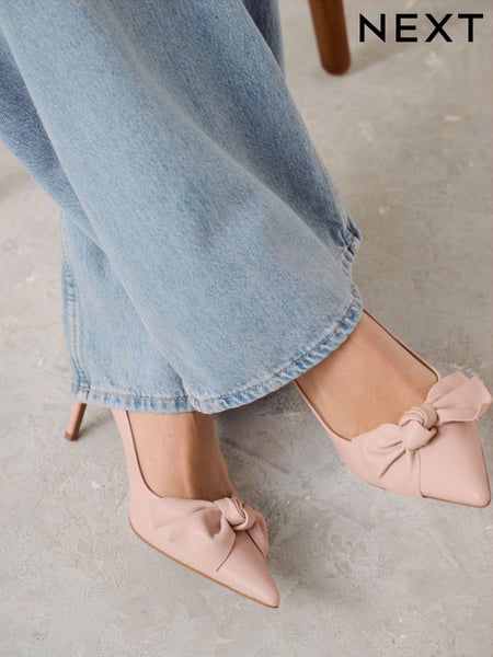 Pink Nude Forever Comfort® Leather Bow Mid Court Shoes (N18453) | € 67