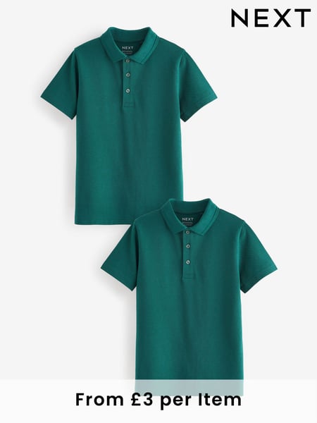 Dark Green Regular Fit Cotton School Short Sleeve 100% Cotton Polo Shirts 2 Pack (3-16yrs) (N20081) | € 9 - € 17