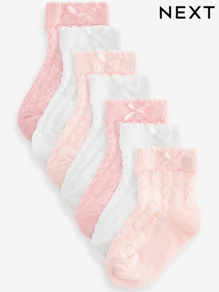 Pink Baby Cable Socks 7 Pack (0mths-2yrs) (N20148) | € 13