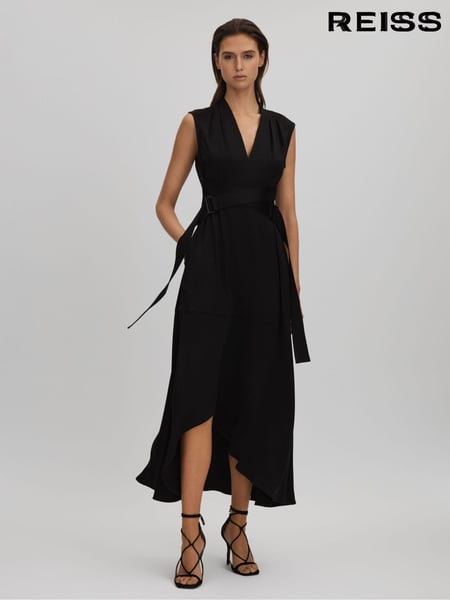 Reiss Black Raya Strappy Asymmetric Midi Dress (N21209) | € 449