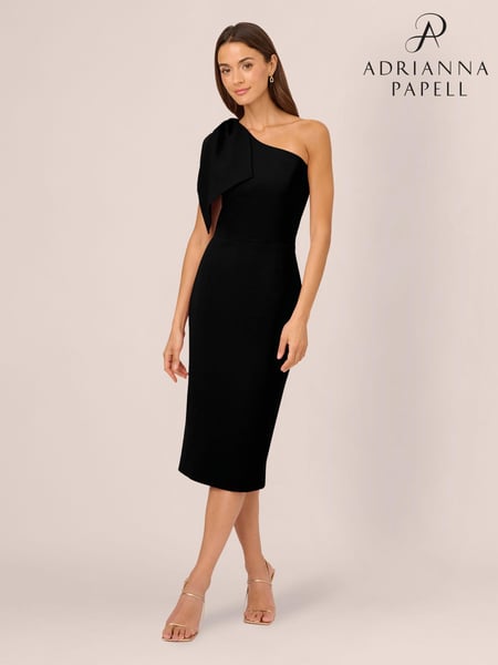 Adrianna Papell One Shoulder Bow Black Midi Dress (N21497) | € 232