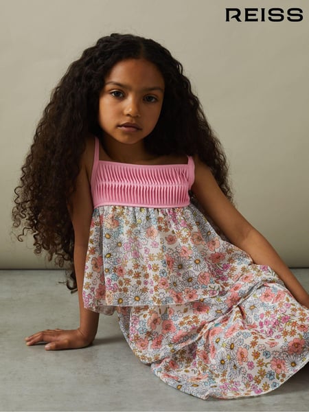 Reiss Pink Print Leela Senior Floral Print Tiered Dress (N21552) | € 119
