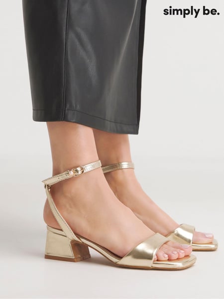 Simply Be Gold Barely There on Low Block Heels in Extra Wide Fit (N21616) | € 45