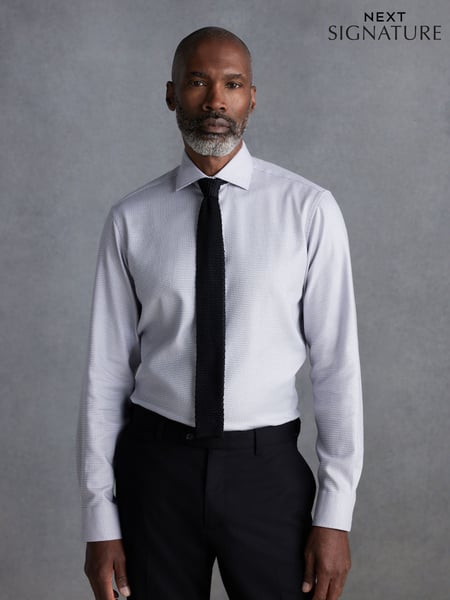 Grey Signature Textured 100% Cotton Slim Fit Single Cuff Shirt (N21782) | € 39