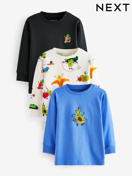 Blue Vegetables Long Sleeve T-Shirts 3 Pack (3mths-7yrs) (N22067) | € 14 - € 18