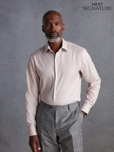 Neutral Brown Regular Fit Signature Royal Oxford Long Sleeve Single Cuff 100% Cotton Shirt (N22458) | € 30