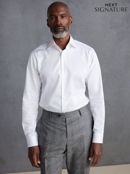 White Slim Fit Signature Long Sleeve 100% Cotton Shirt With Cutaway Collar (N22643) | € 30