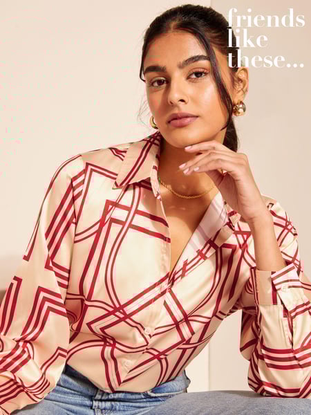Friends Like These Red Geo Satin Button Through Shirt (N22883) | € 53