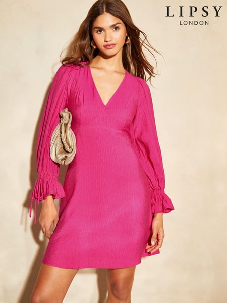 Lipsy Pink Long Sleeve Tie Back Mini Dress (N22957) | € 38