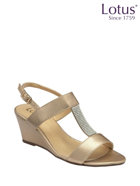 Lotus Gold Slingback Wedge Sandals (N23250) | € 50