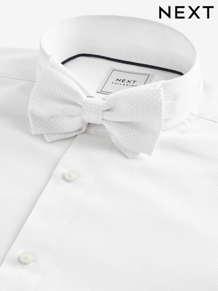 White/White Bow Regular Fit Single Cuff 100% Cotton Shirt And Bow Tie (N23268) | € 25