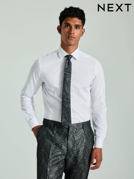 White/Black And Silver Textured Tie Slim Fit 100% Cotton Single Cuff Shirt And Tie Pack (N23281) | € 30